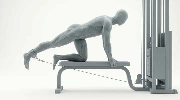 Cable Bench Straight Leg Kickback — 3D demonstration