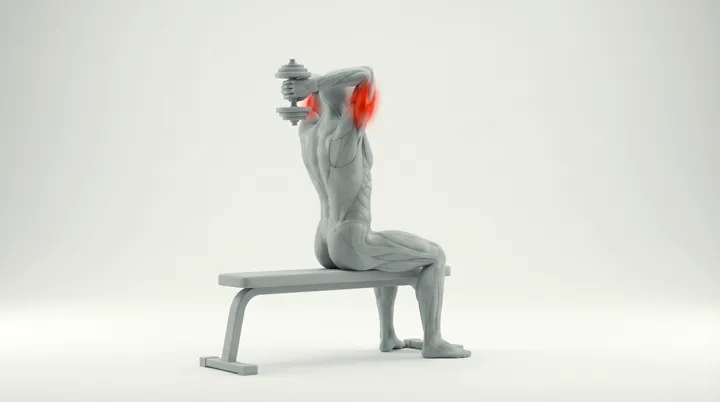 Dumbbell Seated Overhead Tricep Extension — 3D demonstration