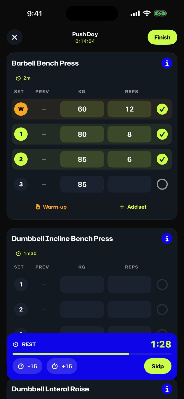 EGON — logging a workout, sets and reps